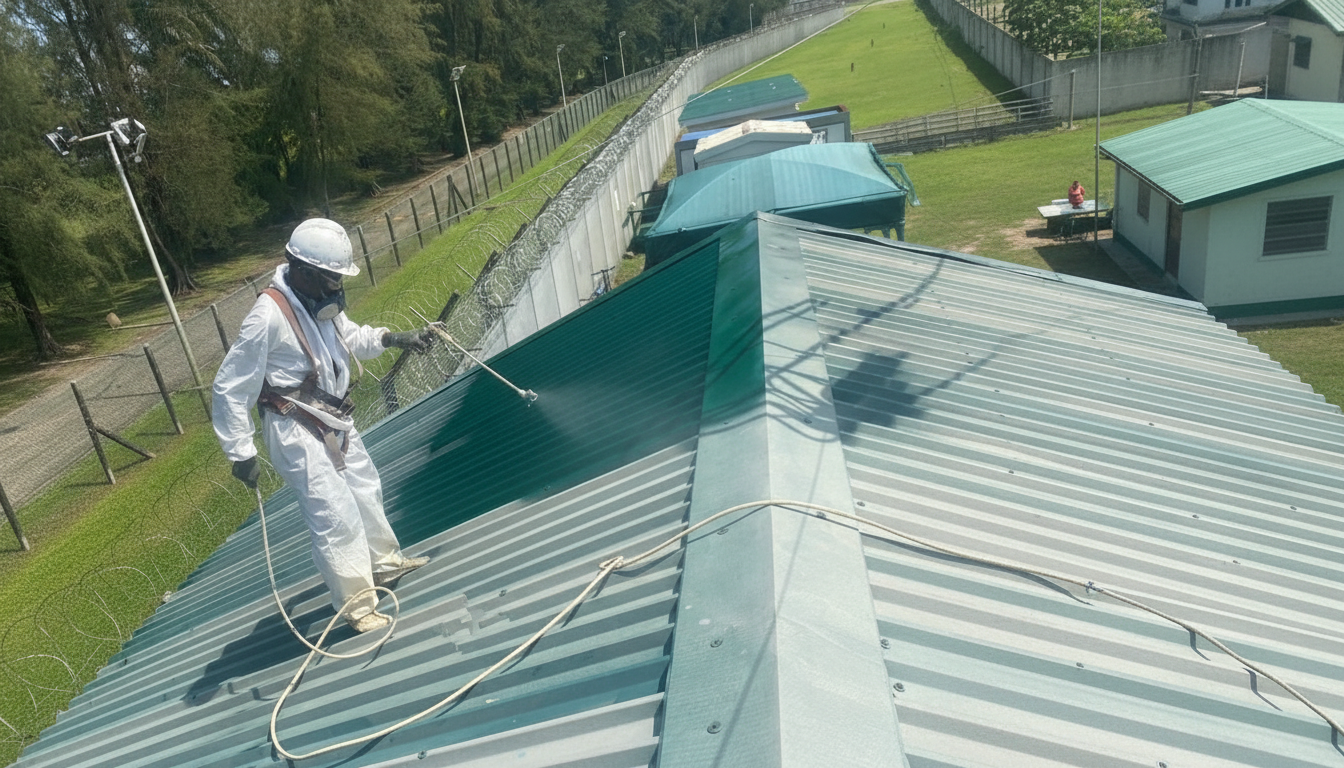 Roof Coating applied to corrugated iron sheets